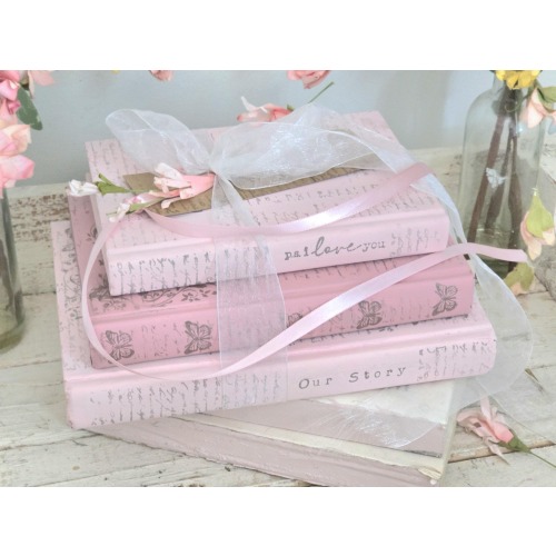 Dusty Rose & Light Pink Vintage Book Set; Hand-painted Shabby Chic Book Stack