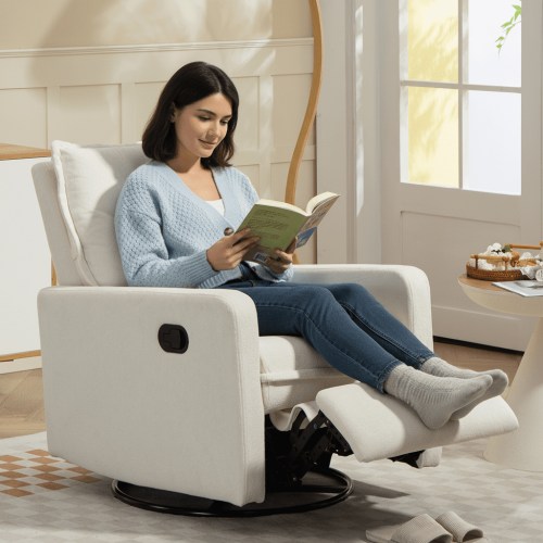 PAPROOS Swivel Rocker Recliner, Velvet 360° Swivel Rocking Recliner, Glider Rocking Chair for Nursery, Manual Recliner for Adults for Home Theater Living Room, White