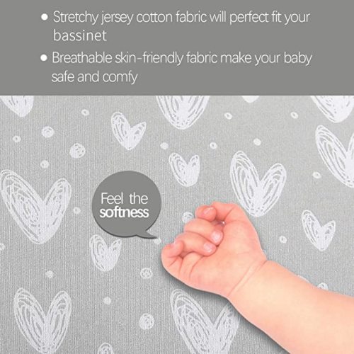 Bassinet Sheets Compatible with Arm's Reach Co-Sleeper Bassinet, 2 Pack, 100% Jersey Knit Cotton Fitted Sheets, Breathable and Heavenly Soft, Grey and White Print for Baby - Gray - for Arm's Reach Co-Sleeper Bassinet