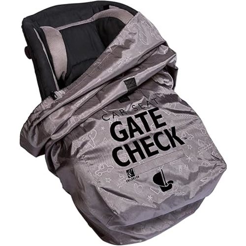 J.L. Childress DELUXE Gate Check Bag for Car Seats - Padded Backpack Straps - Fits ALL Car Seats - Gate Check Bag with Backpack Straps for Car Seats - Car Seat BackPack for Air Travel - Grey