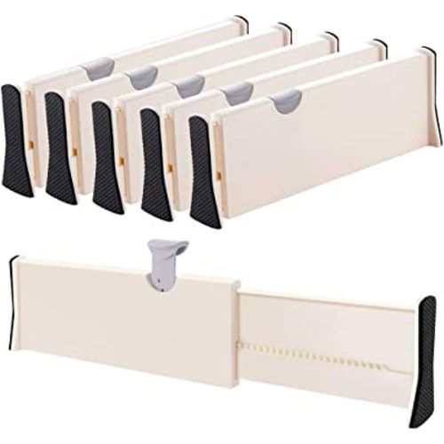 Drawer Dividers Organizer 5 Pack, Adjustable Separators 4" High Expandable from 11-17" for Bedroom, Bathroom, Closet,Clothing, Office, Kitchen Storage, Strong Secure Hold, Foam Ends, Locks in Place