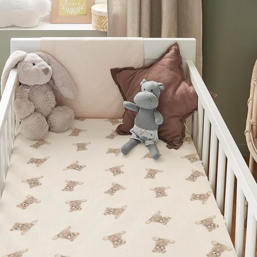 Organic Crib Sheets Fitted Crib Mattress Sheet 52x28 Inches 100% Muslin Cotton for Baby Girls & Boys, Soft Boho Neutral Toddler Bedding Bed Sheets Fits Well Standard Size Crib Mattress 28x52 Inches