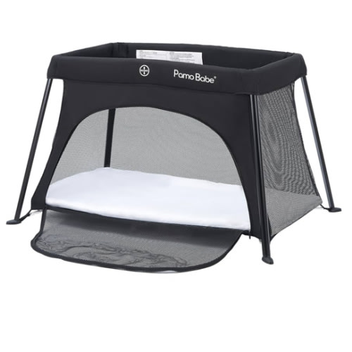 Pamo Babe Travel Crib - Lightweight Baby Playard with Zip Door, Carry Bag for Airplane - Easy to Carry