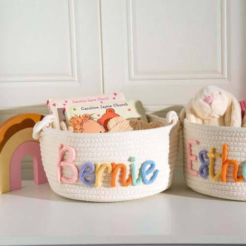 Personalized Handmade Basket • Easter Basket • Baby Gift • Baby Shower Gift • Baby Basket • I-Cord Knitting Craft • Toy Organizer