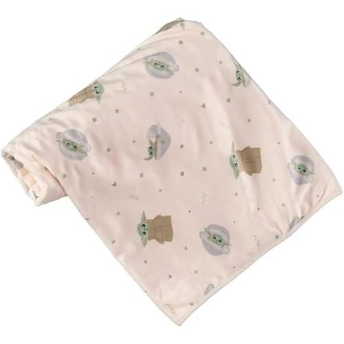 Star Wars Mandalorian Baby Unisex Plush Blanket – Baby Yoda Baby Gifts - Soft Baby Blankets (Off-White/Green, 0-12 Months)