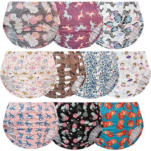 EZ Moms 10 Pack Diaper Covers for Girls Waterproof Plastic Underwear for Toddlers Comfortable Rubber Pants for Toddlers Reusable Cloth Diaper Cover Breathable Plastic Training Pants for Toddlers 1T