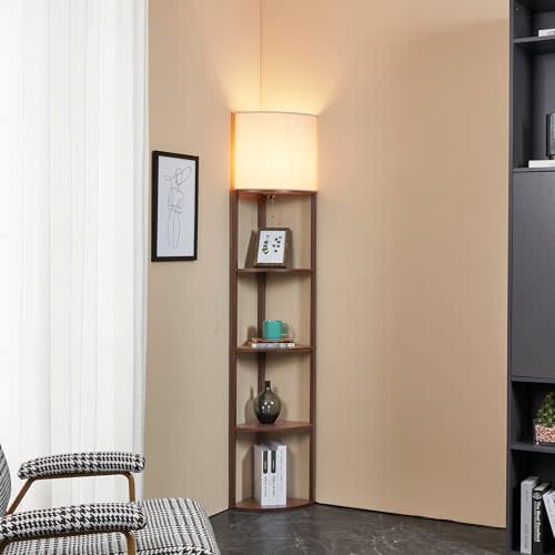 ATAMIN Corner Floor Lamp with Shelves – Tall Corner Lamp with Pull Chain Switch – Modern Floor Lamp for Living Room, Bedroom, or Office Alvis Edge