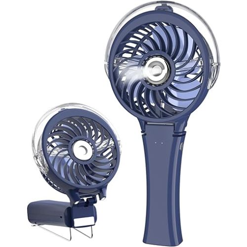 HandFan Upgraded Portable Handheld Misting Fan, Rechargeable Personal Mister Fan, Battery Operated Spray Water Mist Fans, Foldable Mini Cooling Hand Fans for Beach Travel Outdoors(Royal Blue)