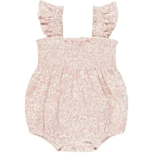 Quincy Mae Smocked Ruffle Sleeve Romper || Pink Blossom