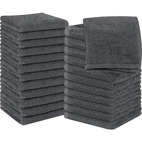 Utopia Towels 24 Pack Cotton Washcloths Set - 100% Ring Spun Cotton, Premium Quality Flannel Face Cloths, Highly Absorbent and Soft Feel Fingertip Towels (Grey)