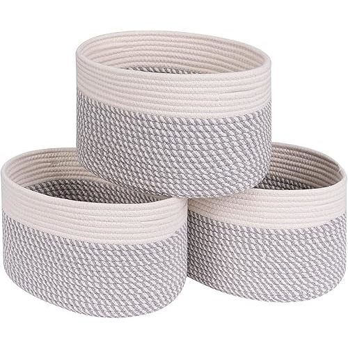 CubesLand Woven Baskets for Shelves Storage, Cube Shelf Closet Storage Baskets Bins Set 3, Long-lasting &Skin-friendly Toy Storage Basket Bin, Stylish Room Decor Basket, Cotton Rope Basket