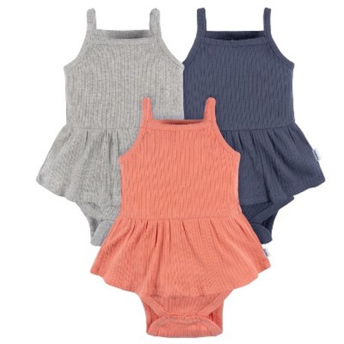Gerber Baby Girls' 3-Pack Sleeveless Skirted Onesies Bodysuits, Lantana, 0-3 Months