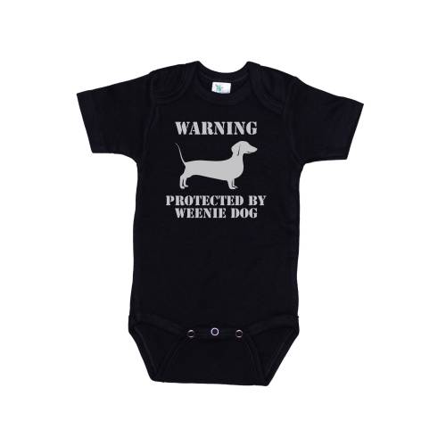 Miniature Dachshund, Warning Protected By Weenie Dog, Dachshund Onesie®, Weenie Dog Baby Outfit, Dachshund Newborn Bodysuit, Weenie Dog