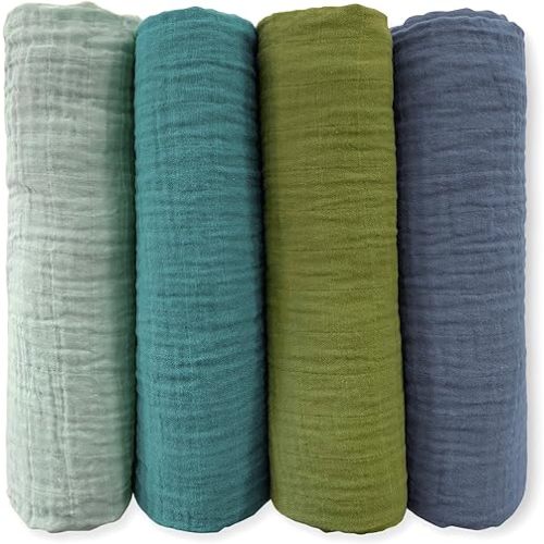 SwaddleDesigns Cotton Muslin Swaddle Blankets for Baby Boy & Baby Girl, Set of 4, Neutral Receiving Blankets for Newborn, Baby Registry & Gift, 46x46 inches, Cascadia