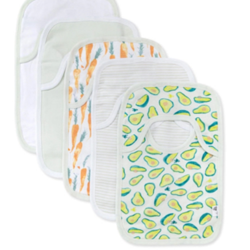 Set of 5 Carrots & Avocados Bibs