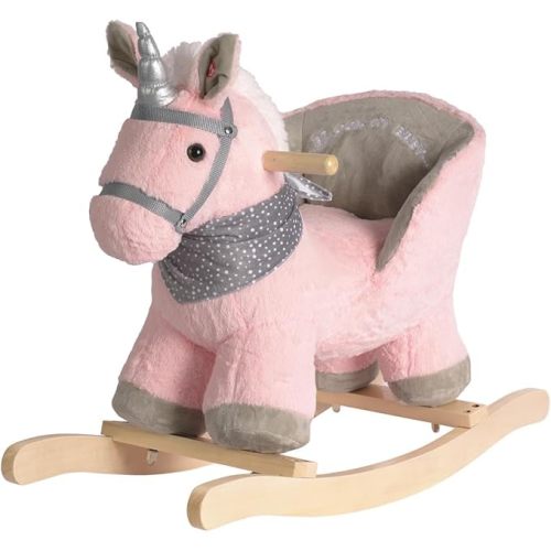Baby Animal Rocker, Rocking Horse with Seat, Ride on Horse, Plush Rocking Horse with Unicorn Music, Wooden Rocking Horse for Toddlers 1-3, (Pink Unicorn), CPC Certified