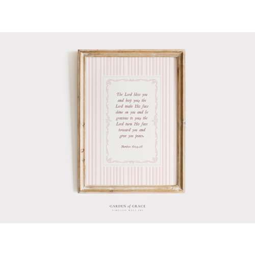 The Blessing - Numbers 6:24-26 Nursery Wall Art, Christian Pink Girl's Room Decor | Bible Verse Print | The Lord Bless You Farmhouse Decor