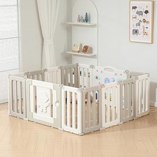 Corralito de juego para bebés, bolígrafos plegables para bebés y niños pequeños, 14 paneles extra grande, valla portátil de astronautas, corralito para niños - gris