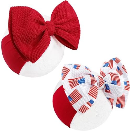 YanJie Baby Headband 4th of July Handmade Stretchy Bows Hairbands Accessories for Girls Infants Toddlers - 2 PCS Set
