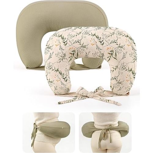 lulumoon Muslin Nursing Pillow Covers - 2-Pack Soft Cotton Slipcovers for Breastfeeding & Bottle-Feeding - Extension Strap for Snug Fit & No Sliding - Hidden Zipper Safety for Newborn Baby