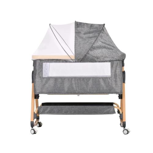 Advwin 3 in 1 Baby Bassinets  Bedside Crib with Mattress Grey & Wood Grain