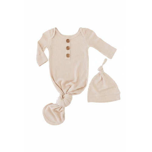Oatmeal Bamboo Waffle Newborn Baby Knot Gown & Hat Set | Caden Lane
