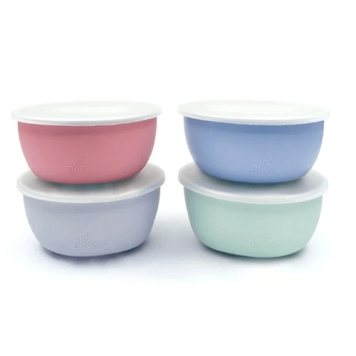 Stainless Steel Bowl with Silicone Sleeve + Lids