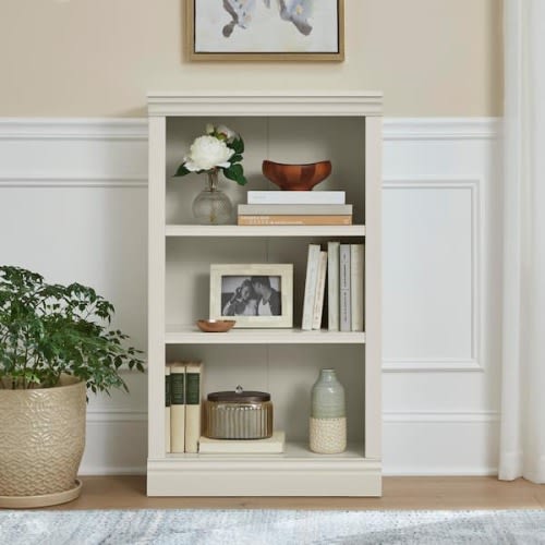 43 in. Off White 3-Shelf Classic Bookcase with Adjustable Shelves