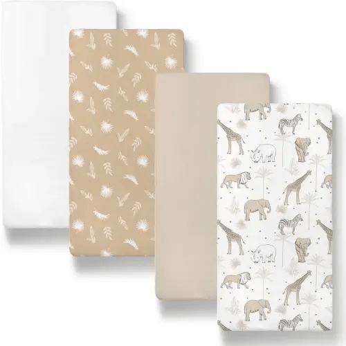 The Peanutshell Organic Bassinet Sheets for Boys or Girls, 100% Jersey Cotton, Universal Fit for Oval, Rectangle, Hourglass Crib Mattresses, Safari Nursery Decor, Elephant, Giraffe, Lion, Zebra
