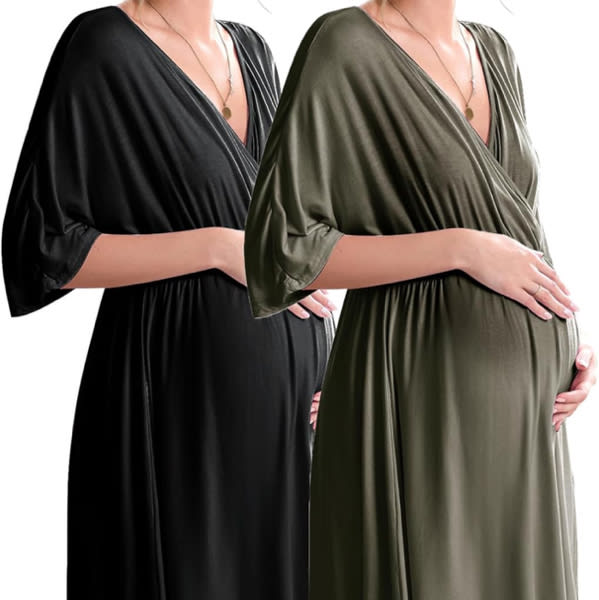 Ekouaer 3 in 1 Labor/Delivery/Hospital Gown 2 Pack Maternity Dress Nursing Nightgown Sleepwear