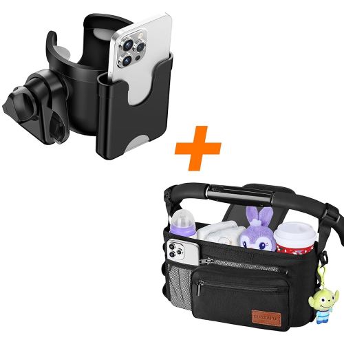 Guiseapue Stroller Cup Holder with Phone Holder, Stroller Organizer Stroller Caddy Fits for Stroller Accssories like Uppababy, Baby Jogger, Doona, Umbrella Stroller