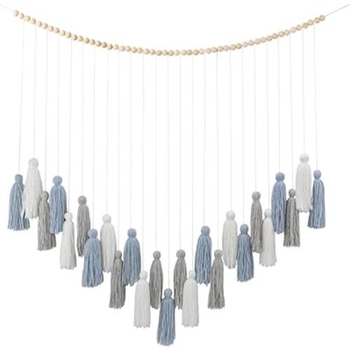 DrCor Back to School Dusty Blue Macrame Wall Hanging – Calm Boho Yarn Garland for Classroom Bulletin Board, Teacher Desk, Dorm Wall Decor & Reading Corner Vibes