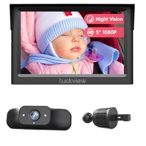 BM1 Baby Car Camera with Air Vent Clip, 5'' 1080P Monitor with IR Night Vision, 3X Zoom for Back Seat Rear Facing, 5 Mins Easy Installation