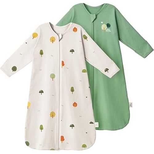 Long Sleeve Sleep Sack 12-18 Months - 100% Cotton Toddler Sleep Sack with 2-Way Zipper - 0.5 Tog Wearable Blanket Baby - Lightweight Sleep Bag with Arms for Boy Girl