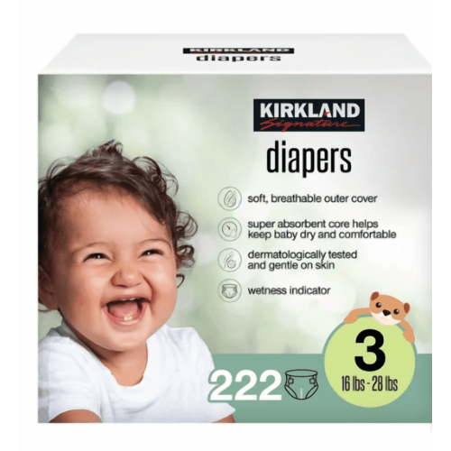 Kirkland Signature Diapers Size 3 (16lbs+) 222 CT