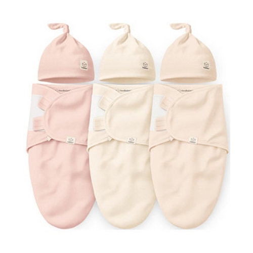 3-Pack Organic Baby Swaddle Sleep Sacks with Knot Hats, Newborn Baby Swaddles Wrap, Ergonomic Wearable Blanket