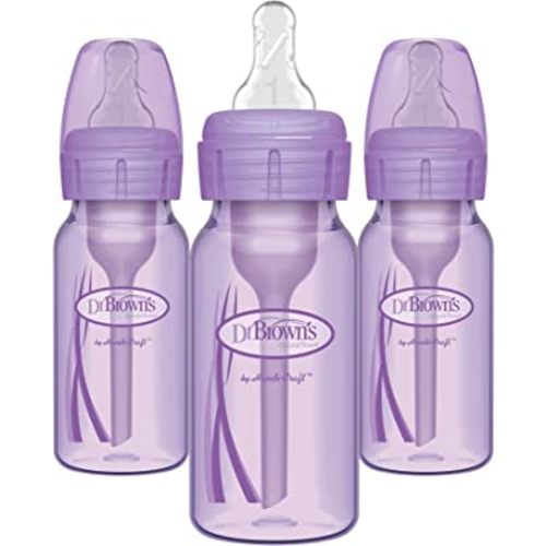 Dr. Brown’s Natural Flow® Anti-Colic Options+™ Narrow Baby Bottles 4 oz/120 mL, with Level 1 Slow Flow Nipple, 3 Pack, 0m+ Lavender