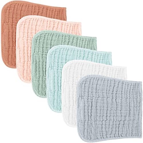 Konssy Muslin Baby Burp Cloths Sets for Unisex- 6 Pack Large 100% Cotton Burping Clothes for Newborn,Baby Girls and Boys - Light Color