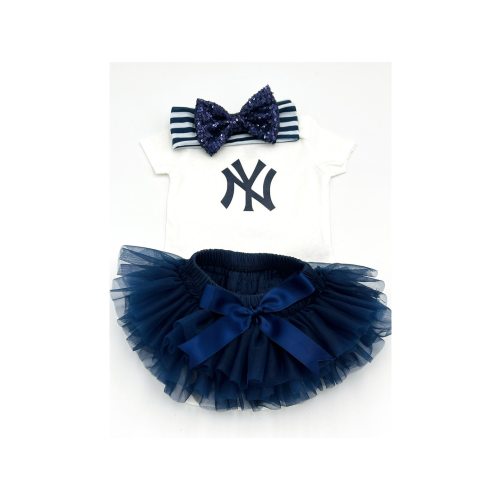 Yankees inspired Baby Girl Set NY Baseball Spirit Wear, Navy tutu bloomers, Navy and White headband with Sequins bow, baby shower gift