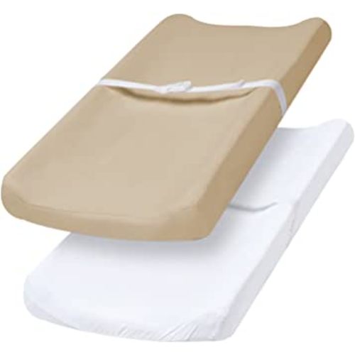 PHF Baby Changing Pad Covers for Boys Girls, 2 Pack Ultra Soft Breathable Microfiber Changing Pad Table Sheets for Most Baby Changing Pads, White & Khaki