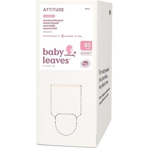 ATTITUDE Baby Laundry Detergent, EWG Verified, Plant and Mineral-Based Formula, HE Compatible, Vegan Household Products, Unscented, 80 Loads, 67.6 Fl Oz