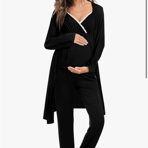 SWOMOG Maternity Nursing Robe Set 3 Piece Breastfeeding Pajamas 3 in 1 Labor Delivery Sleevless Tops&Long Pants Pregnancy Pjs