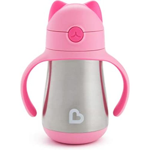 Munchkin® Cool Cat™ Stainless Steel Toddler Straw Cup, 8 Ounce, Pink