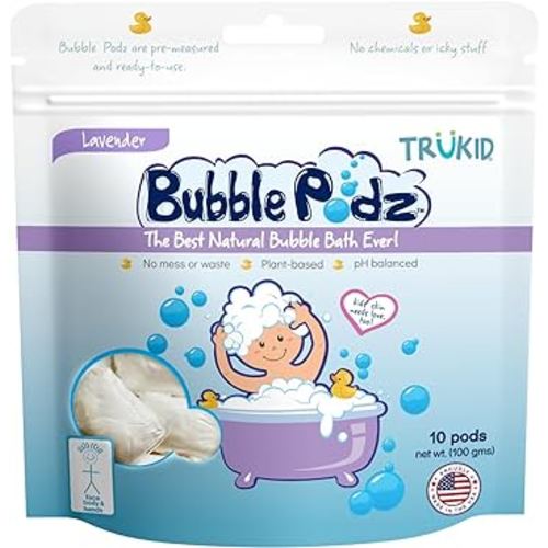 TruKid Bubble Podz Bubble Bath for Baby & Kids, Gentle Refreshing Bath Bomb for Sensitive Skin, pH Balance 7 for Eye Sensitivity, Natural Moisturizers and Ingredients, Lavender (10 Podz)