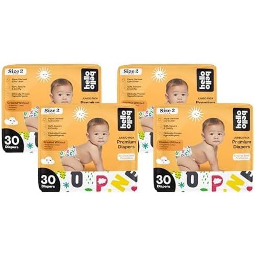 Hello Bello Premium Baby Diapers Size 2 I 30 Count of Disposable, Extra-Absorbent, Hypoallergenic Baby Diapers with Snug and Comfort Fit I Alphabet Soup (Pack of 4)
