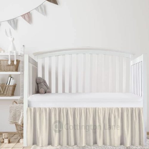 Ivory Crib Skirt Dust Ruffle, 100% Natural Cotton-Nursery Crib-Toddler Bedding Skirt for Baby Girls or Boys, 14" Drop