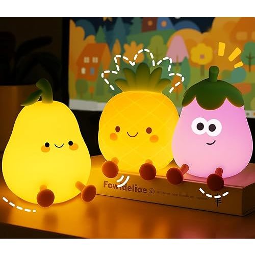 Fruit & Vegetable Night Light Set – 3 Pack (Pear, Pineapple, Eggplant)