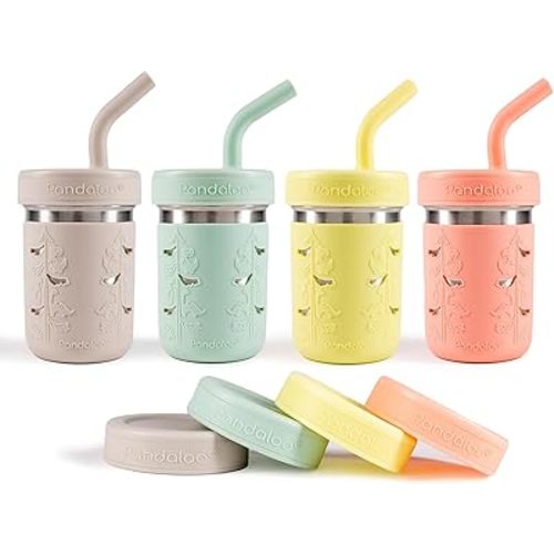 Pandaloo® Smoothie Cups for Kids - Stainless Steel Toddler Tumbler with Straw, Spill-Proof Sippy Cup for Smoothies - BPA-Free, Leak-Proof Lid, Toddler Snack Cups, 10 oz