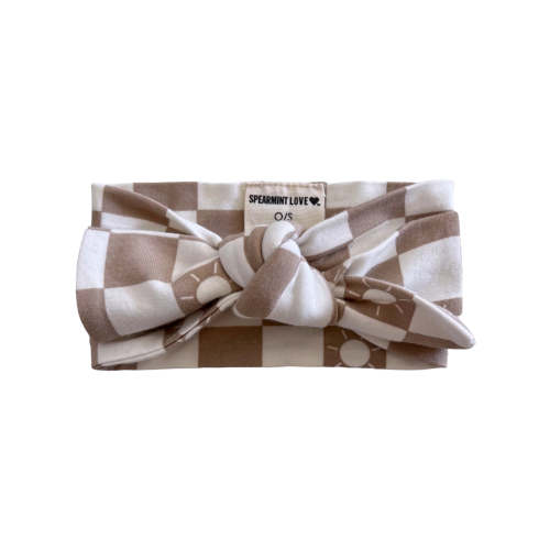 SpearmintLOVE Knot Bow, Tan Sun Checkerboard - Knot Bow, Tan Sun Checkerboard