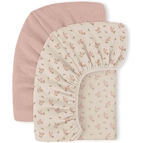 Mi Flor Muslin Crib Sheets – Fitted Crib Sheet 52"x28"x8" – 2 Pack Soft & Breathable Cotton Baby Sheets, Crib Sheets for Boys & Girls, Standard Crib Mattress, CPC Certified
